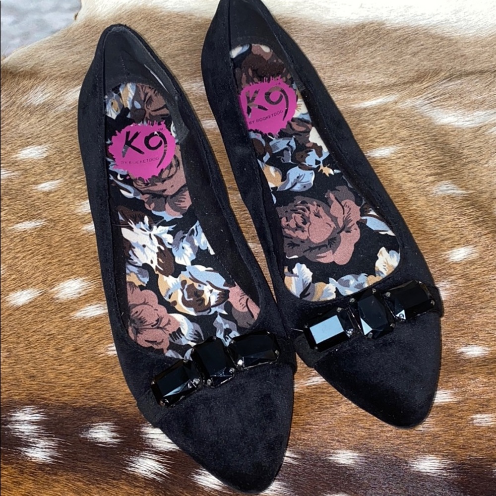 K9 By Rocketdog Black Velvet Pointed Flats Sz 10